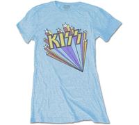 KISS T Shirt Stars Vintage Band Logo new Official Womens Skinny Fit Light Blue