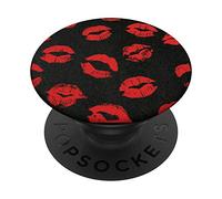 Kiss Lips Mouth Red Lips Black Background PopSockets Swappable PopGrip