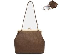 Kiss-lock Bag,Large Capacity Straw Rainbow Handbags,Retro Top Handle Handbag,Summer Straw Shoulder Bags,Shoulder Tote for Vacation & Travel (brown, L:12.60 × W:7.87 × H:10.63 in)
