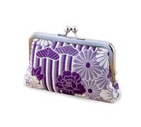 Kiss Lock Coin Purse with Clasp Closure for Women(Fukure-ori Purple) Japanese Kimono Pattern