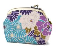 Kiss Lock Coin Purse with Vintage Clasp Closure for Women's (Retro Flower Purple) Japanese Kimono Pattern Coin Purse and Pouches