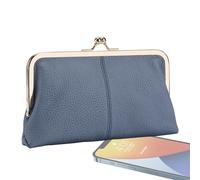 Kiss Lock Leather Purse,Kiss Lock Change Purse,Key Wallet and Card Holder - Exquisite Vintage PU Leather Purse with Credit Card Slot for Kids, Blue, Consulte la descripción, See description