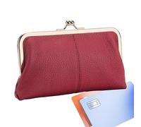 Kiss Lock Purse For Women - Leather Compact Wallet, Stylish Mini Bag | Vintage Frame Closure Clutch, Small Printed Pocket Holder, Chic Organizer, Stylish Handbag, Red, Se référer à la description