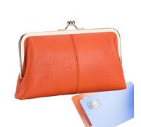 Kiss Lock Purse For Women - Leather Compact Wallet, Stylish Mini Bag | Vintage Frame Closure Clutch, Small Printed Pocket Holder, Chic Organizer, Stylish Handbag, Orange, Se référer au descriptif