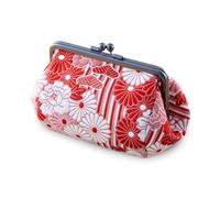 Kiss Lock Purses with Clasp Closure for Women (Fukure-ori Red) Japanese Kimono Pattern Barrel Shaped Pouch
