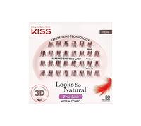 KISS Looks So Natural Trio Lash Medium Combo Pack, False Eyelashes with Tapered End Technology, 3D Lengths & Angles, Easy Grip Tray with Built-In Glue Pocket, 30 Trio Lashes in Short & Medium Lengths