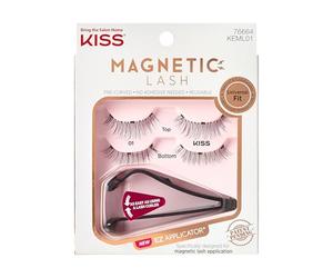 KISS Magnetic Lash 01, Synthetic False Eyelashes with Magnets Under and Over Your Upper Lashes, No Glue Needed, Lightweight, Reusable, Contact Lens Friendly, Cruelty Free, with Lash Applicator, 1 Pair