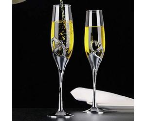 kiss me 2-Piece Creative Heart Set Champagne Flutes, Champagne Glass Set