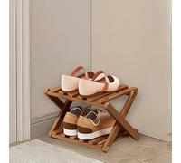 kiss me 2 Tier Bamboo Foldable Shoe Rack Small,Vertical Wooden Shoe Racks,Small Shoe Rack for Narrow Space Without Installation, Indoor for Hallway, Entryway,Corner,Bedroom (Brown-2 Tier)