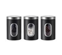kiss me 3 Pcs Kitchen Canister Set, Stainless Steel Food Storage Jar With Visable Window Coffee Tea Sugar Caddy Container For Home, Kitchen, Counter (Black)