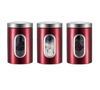 kiss me 3 Pcs Kitchen Canister Set, Stainless Steel Food Storage Jar With Visable Window Coffee Tea Sugar Caddy Container For Home, Kitchen, Counter (Red)