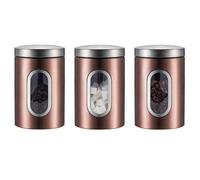 Kiss Me 3-Pcs Stainless Steel Kitchen Canister Set with Visible Window | Durable stainless steel jars with clear windows for easy identification of coffee, tea, and sugar storage.