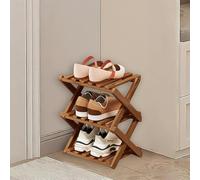 kiss me 3 Tier Bamboo Foldable Shoe Rack Small,Vertical Wooden Shoe Racks,Small Shoe Rack for Narrow Space Without Installation, Indoor for Hallway, Entryway,Corner,Bedroom (Brown-3 Tier)