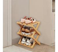 kiss me 3 Tier Bamboo Foldable Shoe Rack Small,Vertical Wooden Shoe Racks,Small Shoe Rack for Narrow Space Without Installation, Indoor for Hallway, Entryway,Corner,Bedroom (Natural-3 Tier)