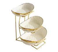 kiss me 3 Tier Fruit Bowl for Kitchen Counter, Ceramic Food Basket with Metal Stand, Tiered Fruit Basket for Fruit Storage, Snack, Nuts, Cake, Dessert Party Wedding Storage Holder (3-Tier Gold)
