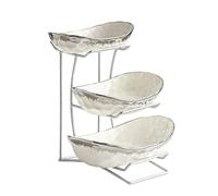 kiss me 3 Tier Fruit Bowl for Kitchen Counter, Ceramic Food Basket with Metal Stand, Tiered Fruit Basket for Fruit Storage, Snack, Nuts, Cake, Dessert Party Wedding Storage Holder (3-Tier Silver)