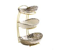 kiss me 3 Tier Fruit Bowl for Kitchen Counter, Ceramic Stand Serving Bowl with Metal Stand,Tiered Fruit Basket for Fruit, Snack, Nuts, Cake, Dessert Party Wedding Storage Holder (3-Tier Silver)