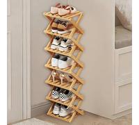 kiss me 7 Tier Bamboo Foldable Shoe Rack Small,Vertical Wooden Shoe Racks,Small Shoe Rack for Narrow Space Without Installation, Indoor for Hallway, Entryway,Corner,Bedroom (Natural-7 Tier)