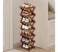 kiss me 7 Tier Bamboo Foldable Shoe Rack Small,Vertical Wooden Shoe Racks,Small Shoe Rack for Narrow Space Without Installation, Indoor for Hallway, Entryway,Corner,Bedroom (Brown-7 Tier)