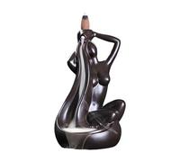 kiss me Backflow Incense Burner Incense Holder Handmade Ceramic Incense Waterfall Burner Censer + 20 Backflow Cones 30 Sticks 1 Tweezer 1 Mat for Meditaion Home Decor (Brown)