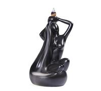kiss me Backflow Incense Burner Incense Holder Handmade Ceramic Incense Waterfall Burner Censer + 20 Backflow Cones 30 Sticks 1 Tweezer 1 Mat for Meditaion Home Decor (Black)