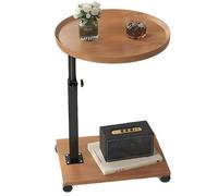Kiss Me C Shaped Side Table Height Adjustable 360° Swivel with Wheels | Modern Small Coffee Table, Suitable For Living Room Bedroom Patio, Wood Color, Size 40x40x45~80cm