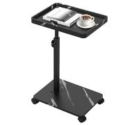 kiss me C Shaped Side Table, Height Adjustable End Tables 360°Swivel Couch with Wheels,Small Coffee C Tables for Living Room Bedroom Balcony Patio (Black and white)