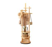 kiss me Coat Rack, Free Standing Coat Rack Stand with Rotating Round Base,Wood Hall Coat Tree with 3 Shelves 6 Hooks,Entryway Coat Stand for Hallway, Bedroom, Living Room (Wood color)