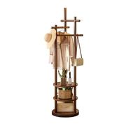 kiss me Coat Rack, Free Standing Coat Rack Stand with Rotating Round Base,Wood Hall Coat Tree with 3 Shelves 6 Hooks,Entryway Coat Stand for Hallway, Bedroom, Living Room (Walnut color)