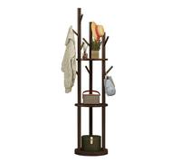 kiss me Coat Rack, Rotating Wooden Coat Stand Sturdy Freestanding Coat Hanger with 3 Shelves 9 Hooks,Wood Hall Coat Tree, Entryway Coat Stand for Hallway, Bedroom, Living Room (Walnut color)