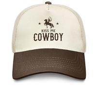 Kiss Me Cowboy Hat Funny Trucker Hats for Men Dad Hat Funny Gifts, Brown-2, One Size