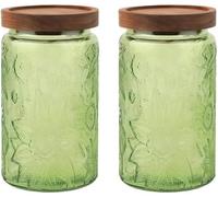 kiss me Green Glass Jars with Lids,1000ml/34oz Vintage Glass Storage Jars,Airtight Colored Mason Jar Biscuit Tin Cookie Tea Coffee Sugar Canisters Candy Jar for Kitchen Counter,Pantry (2 pack-Green)