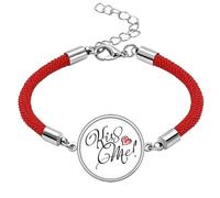 Kiss Me Heart Quote Handwrite Lucky Red String Bracelet Rope Bracelet Handmade