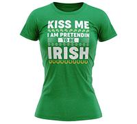 Kiss Me I Am Pretending to Be Irish T Shirt Womens St Patricks Day Irish Fancy Dress Hen Do Top Tee Clover Ireland, S, Irish Green