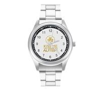 Kiss Me I Love Someone with Autism Men's Casual Watch with Stainless Steel Strap Alloy Quartz Wrist Watches