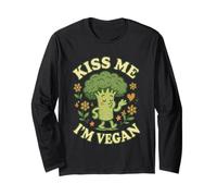Kiss Me I’m Vegan Broccoli Funny Plant Based Food Saying Long Sleeve T-Shirt