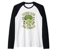 Kiss Me I’m Vegan Broccoli Funny Plant Based Food Saying Raglan Baseball Tee