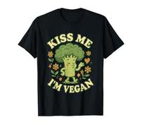 Kiss Me I’m Vegan Broccoli Funny Plant Based Food Saying T-Shirt
