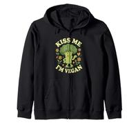 Kiss Me I’m Vegan Broccoli Funny Plant Based Food Saying Zip Hoodie