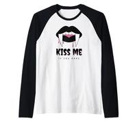 Kiss Me If You Dare Halloween Vampire Fangs Raglan Baseball Tee