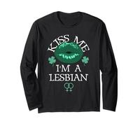 Kiss Me I'm a Lesbian St Patricks Day Green Lips Les Pride Long Sleeve T-Shirt