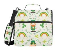 Kiss Me I'm Iris Leprechaun 3 Ringing Zipper Binder with Handle and Removable Shoulder Strap Includes Zip Pocket Document Organizer for School and Office
