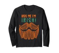Kiss Me Im Irish Ginger Beard St Patricks Day Redhead Hair Long Sleeve T-Shirt