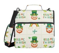 Kiss Me I'm Irish Grid 1.5-Inch 3-Ringing Sturdy Zipper Binder with Handle Multiple Pockets Document Organizer Bag for Office School