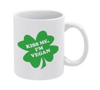 Kiss Me, I'm Vegan Shamrock Lucky Four Leaf Clover Mug 11 Oz (325 ml) Ceramic Coffee Mug