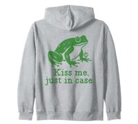 Kiss Me Just In Case Funny Frog Zip Hoodie