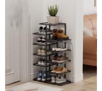 kiss me Multi Tier Shoe Rack,Vertical Shoe Rack Portable Shoe Storage, Easy Assembly Folding Shoe Racks Storage for Small Spaces, Corridors, Bedrooms Living Room Corner (6 Tiers - Matte Black)