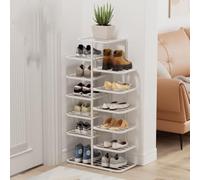 kiss me Multi Tier Shoe Rack,Vertical Shoe Rack Portable Shoe Storage, Easy Assembly Folding Shoe Racks Storage for Small Spaces, Corridors, Bedrooms Living Room Corner (7 Tiers - Cream White)