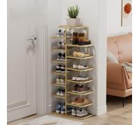 kiss me Multi Tier Shoe Rack,Vertical Shoe Rack Portable Shoe Storage, Easy Assembly Folding Shoe Racks Storage for Small Spaces, Corridors, Bedrooms Living Room Corner (8 Tiers - Champagne Gold)