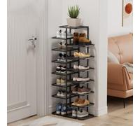 kiss me Multi Tier Shoe Rack,Vertical Shoe Rack Portable Shoe Storage, Easy Assembly Folding Shoe Racks Storage for Small Spaces, Corridors, Bedrooms Living Room Corner (8 Tiers - Matte Black)
